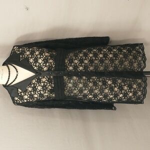Sexy Black Lace Tunic Shirt Dress Jacket Versatile Layering Top Fun Flirty XL ++